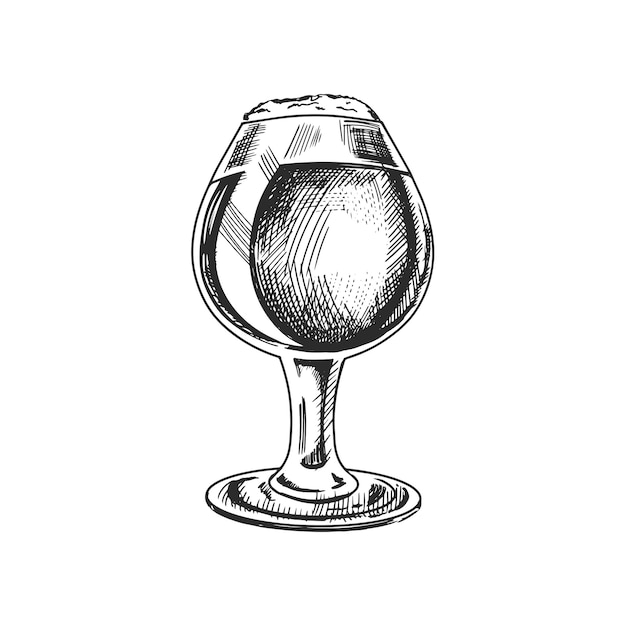 Boceto dibujado a mano de vaso de cerveza aislado sobre fondo blanco, ilustración grabada vintage