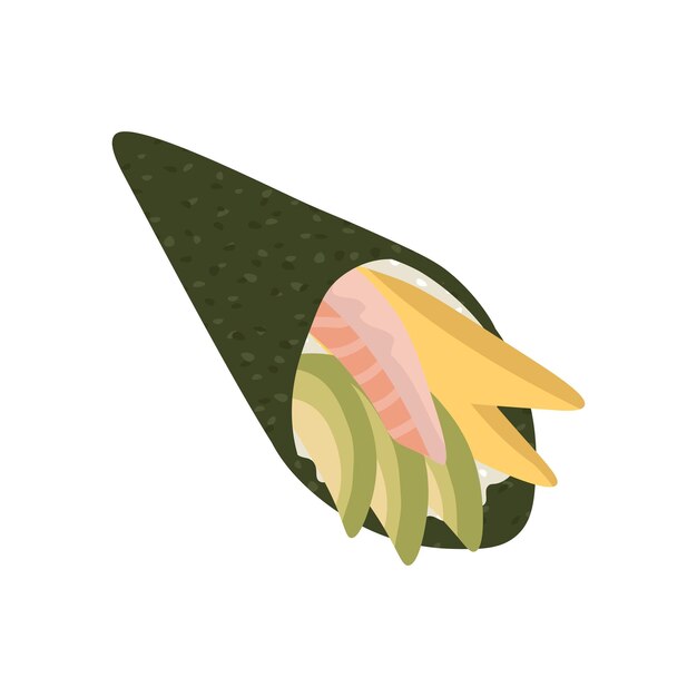 Boceto dibujado vector ilustración de maki sushi aislado sobre fondo blanco