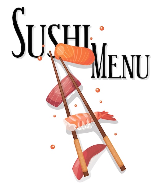 Boceto dibujado vector ilustración de rollos de sushi y palillos en movimiento