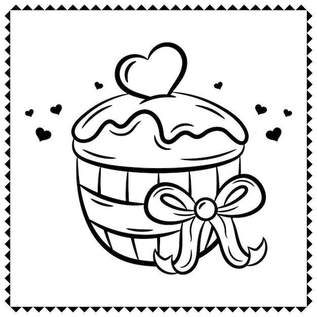 Boceto de dibujo de cupcake de amor de San Valentín para colorear