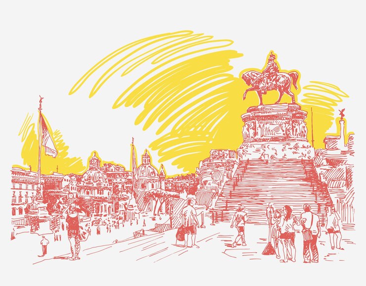 Vector boceto de dibujo a mano alzada de la piazza venezia en roma altar de la patria italia vittorio emanuele