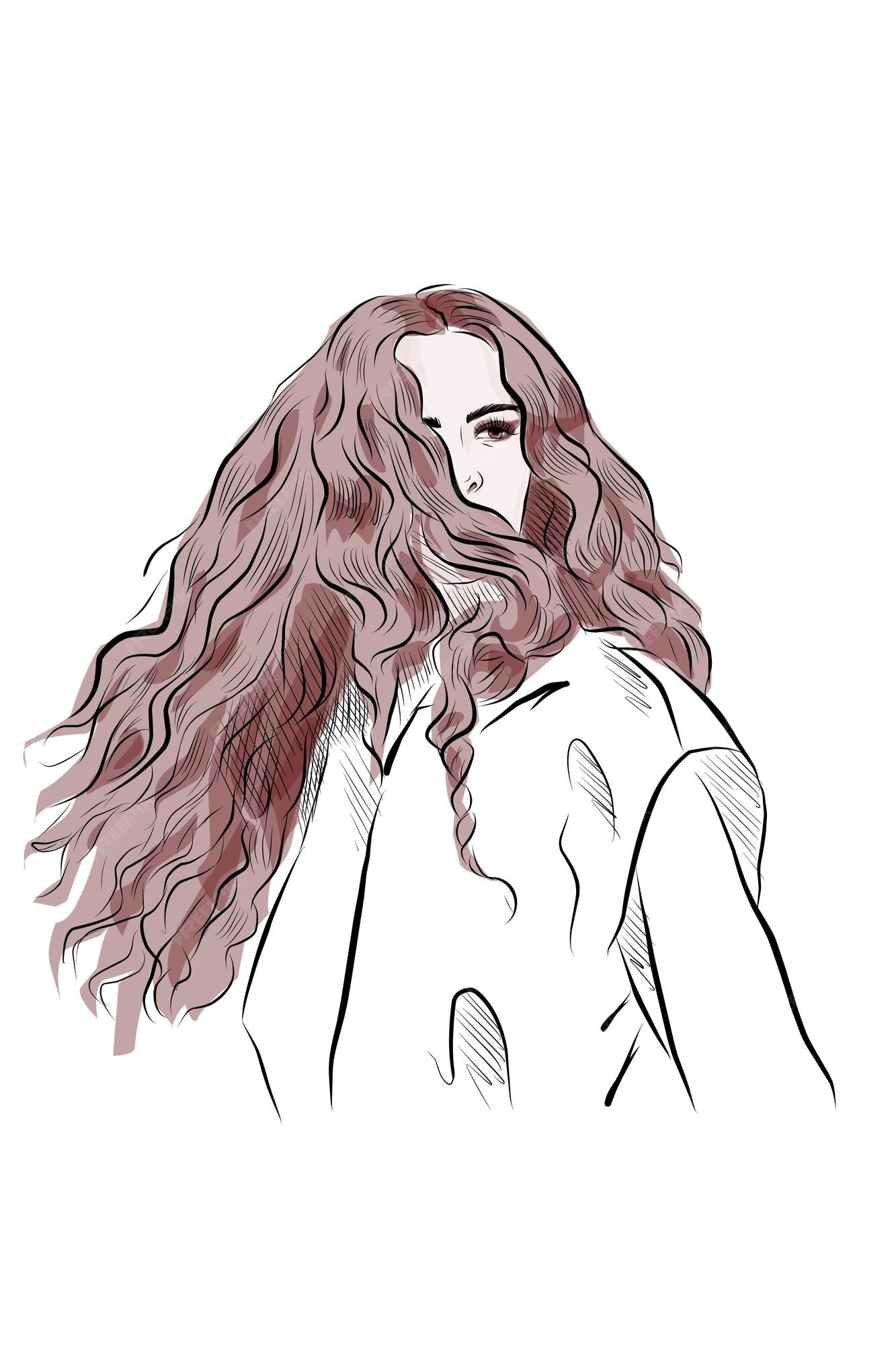 Boceto de dibujos animados mujer joven cabello largo rojo ojos marrones camisa blanca | Vector Premium Boceto de dibujos animados mujer joven cabello largo rojo ojos marrones camisa blanca | Vector Premium
