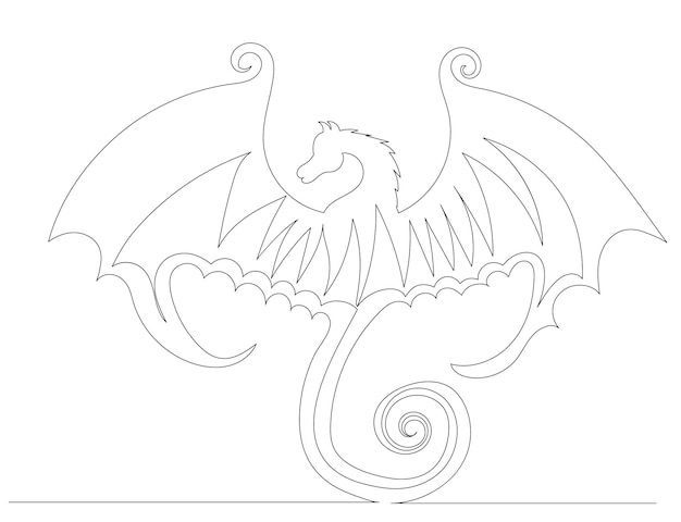 Boceto de dragón de dibujo de una línea