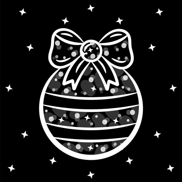 Boceto de etiqueta de dibujo de adorno de Navidad con trazo blanco