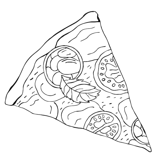 Boceto de garabato de rebanada de pizza dibujado en tinta Diseño vectorial para volante publicitario de diseño de menú