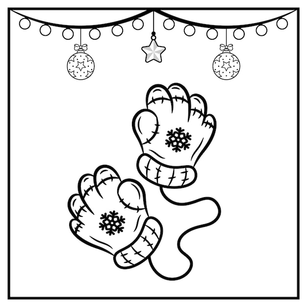 Boceto de guantes de navidad con adorno para colorear