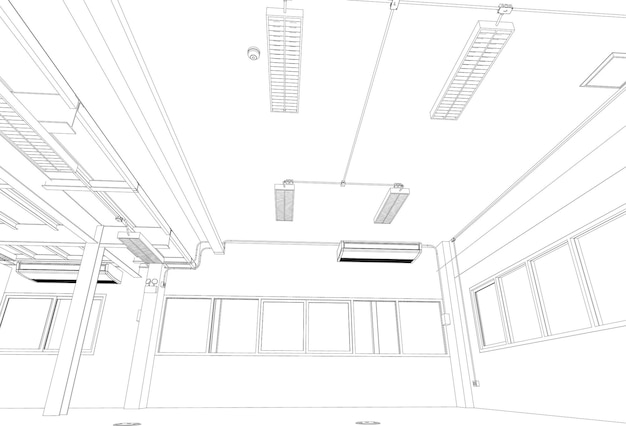 Un boceto de una habitación con techo y una luz.