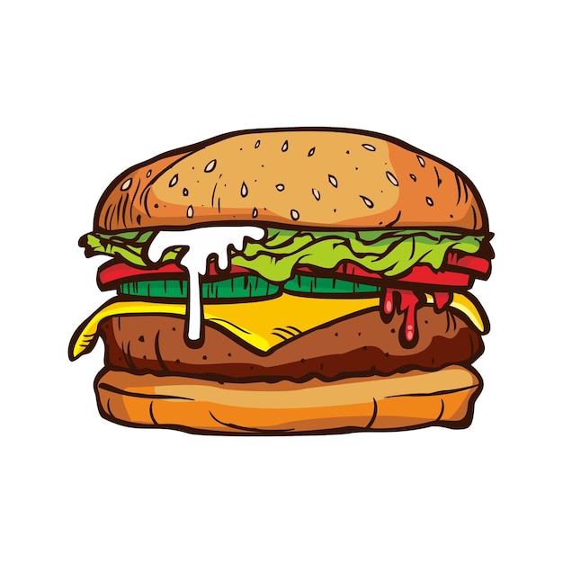 BOCETO, HAMBURGUESA DIBUJADA A MANO, HAMBURGUESA DE ILUSTRACIÓN