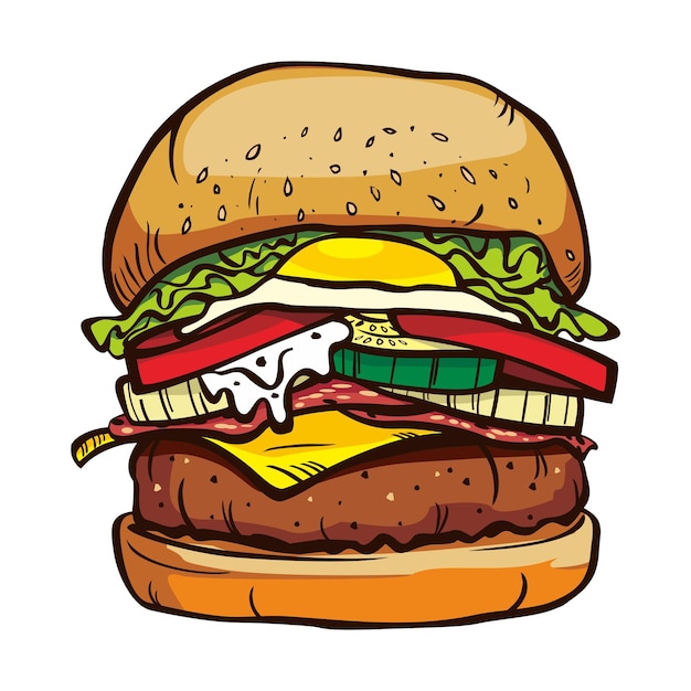 BOCETO, HAMBURGUESA GRANDE DIBUJADA A MANO, HAMBURGUESA DE ILUSTRACIÓN