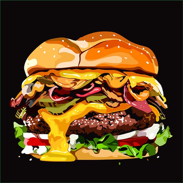 BOCETO, HAMBURGUESA DE TOCINO DE CARNE EXTREMA DIBUJADA A MANO, HAMBURGUESA DE ILUSTRACIÓN