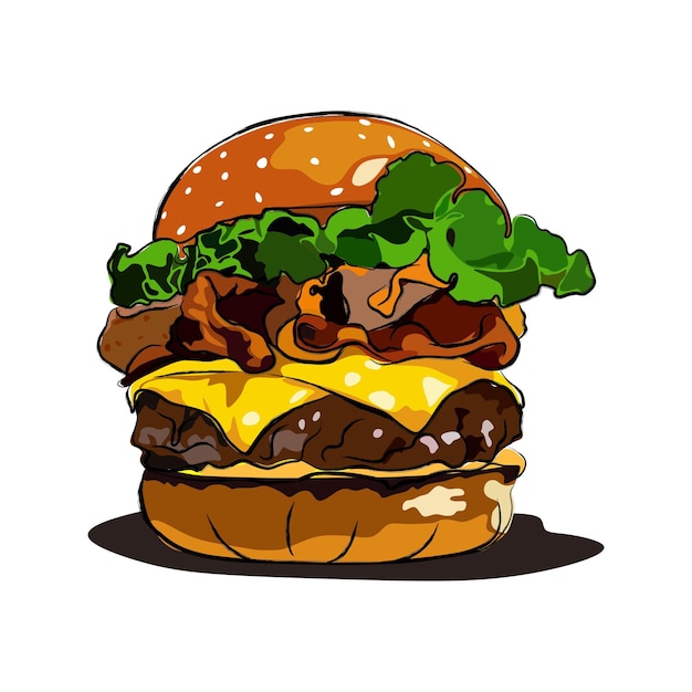 Boceto, hamburguesa de tocino de res dibujada a mano, hamburguesa de ilustración 2