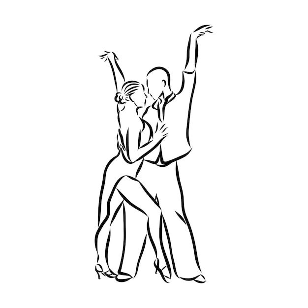 Boceto hecho a mano de bailarines de tango Ilustración vectorial Inscripción de tango