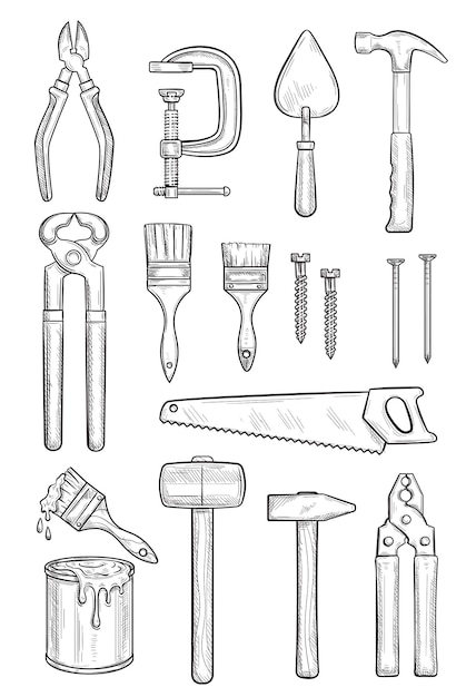 Boceto de herramienta de reparación para construcción y carpintería.