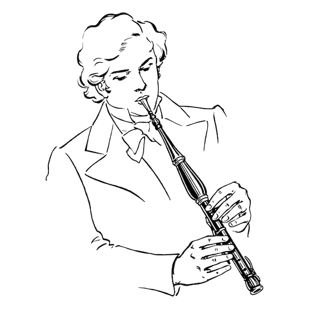 Boceto de un hombre tocando el clarinete ilustración vectorial