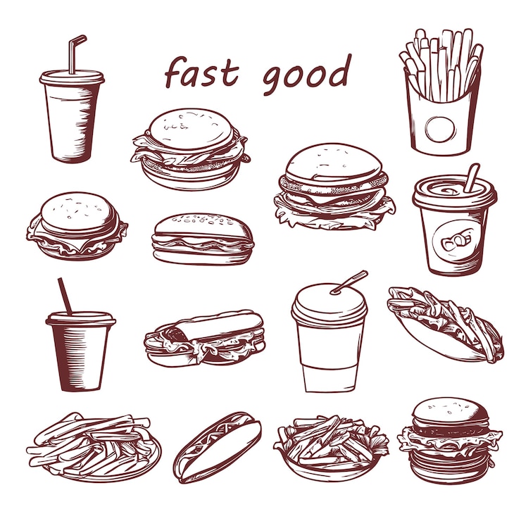 Con boceto de ilustración de comida rápida