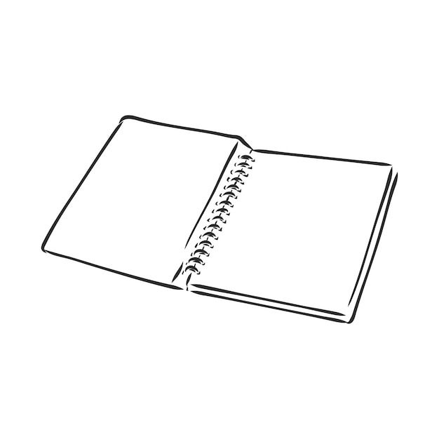 Boceto de la ilustración de vector de cuaderno con hojas dibujadas a mano del bloc de notas de cuaderno