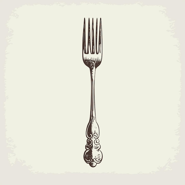 Vector boceto de ilustración vectorial dibujado a mano de un tenedor