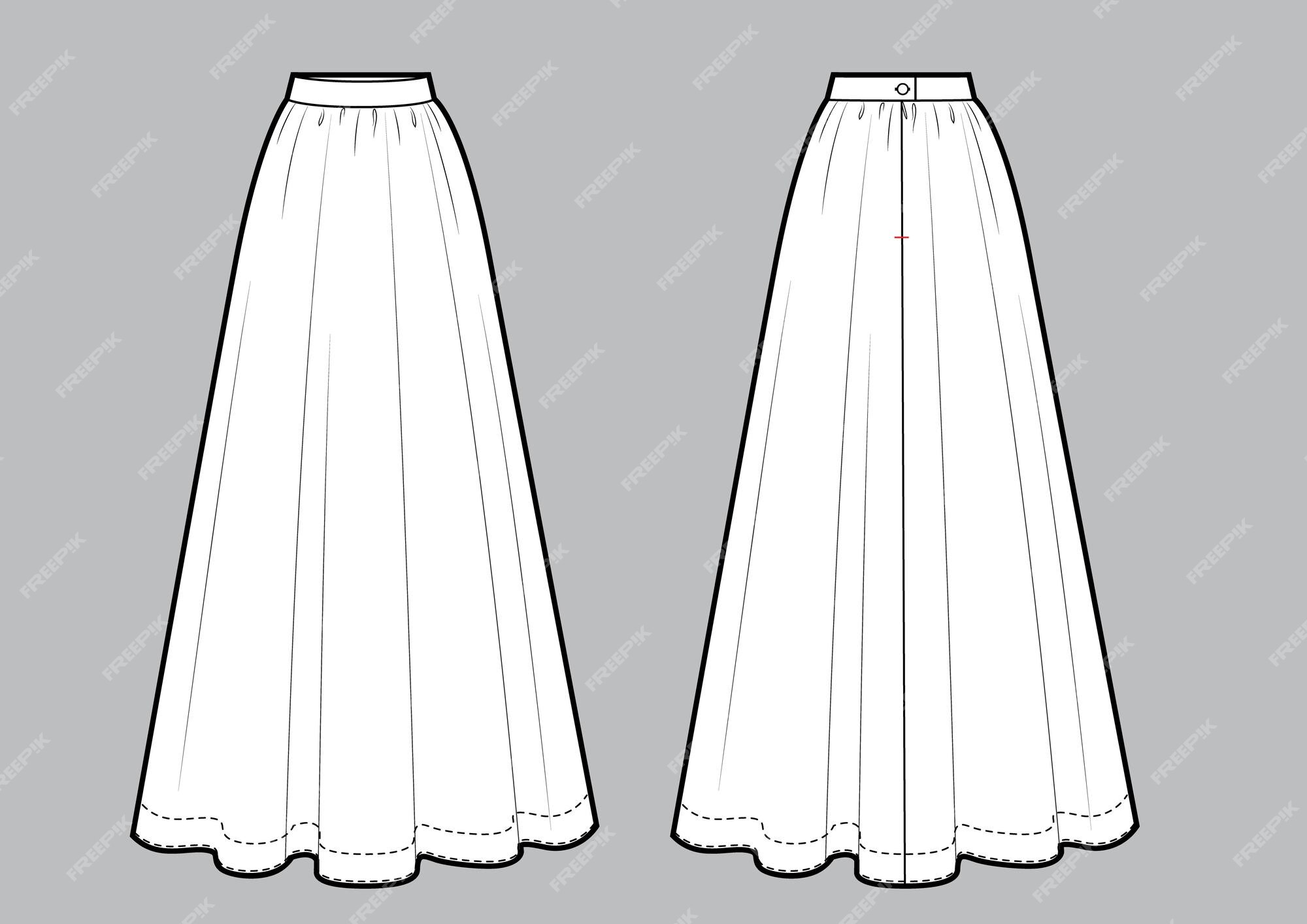 Boceto de línea y negro de ilustración de vector de falda maxi larga. falda aislada sobre fondo gris | Vector Premium