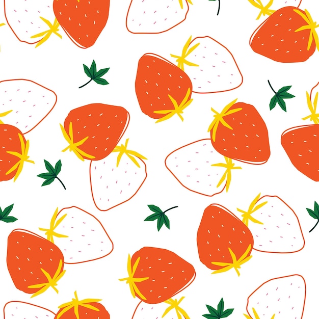 Boceto de línea frutas de fresa frescas de verano patrón sin costuras vector eps 10