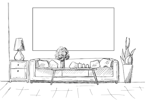 Boceto lineal de un marco interior en la pared para ajustar su información Ilustración vectorial dibujada a mano de un estilo de boceto