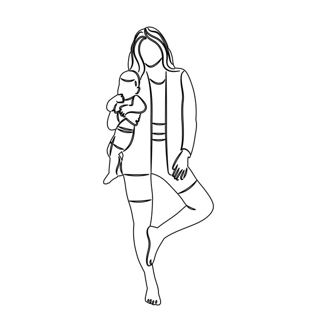 boceto de mamá y bebé en vector de fondo blanco