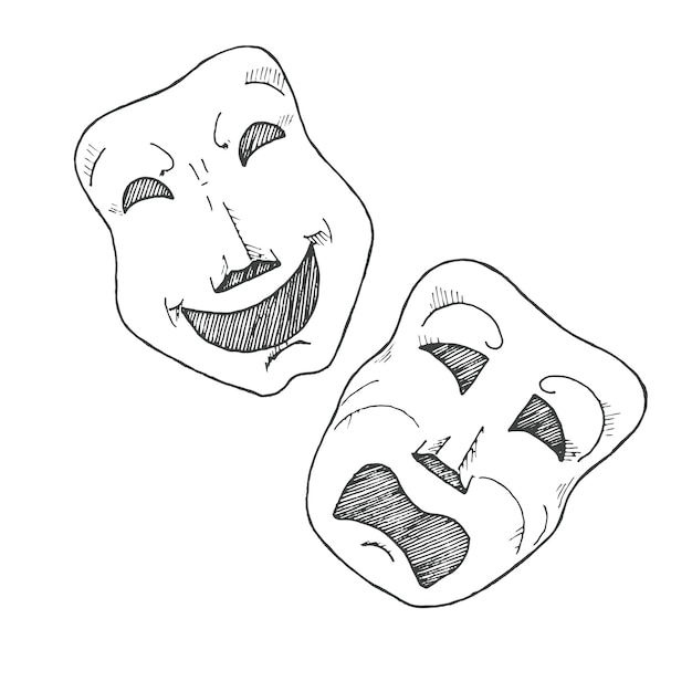 Boceto de máscaras teatrales. tragedia y comedia.