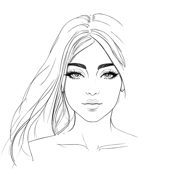 Vector un boceto de una mujer con cabello largo.