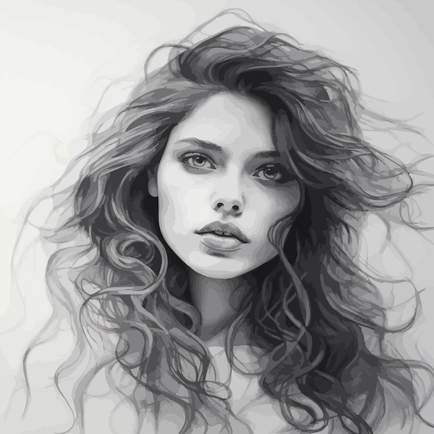 Vector boceto de mujer con vector de cabello