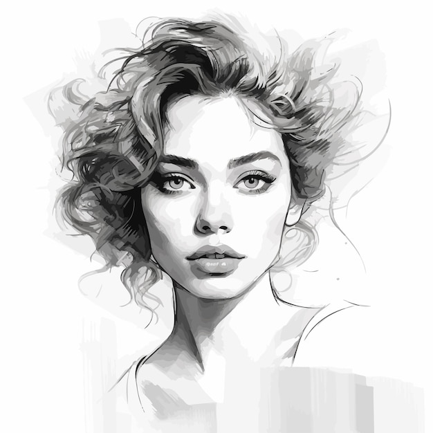 boceto de mujer con vector de cabello