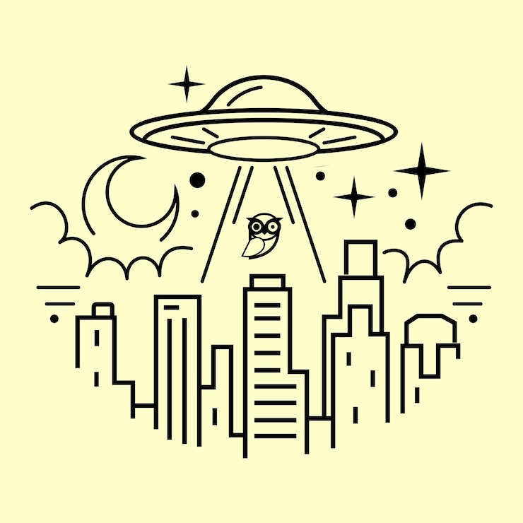 Vector un boceto de un ovni en una ciudad.