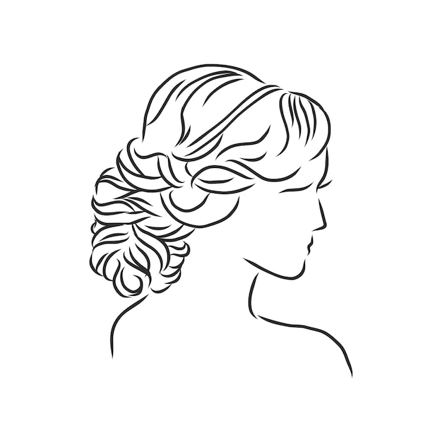 Un boceto de un peinado femenino. Una ilustración vectorial a mano alzada.