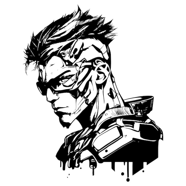 Un boceto de un personaje de hombre cyborg