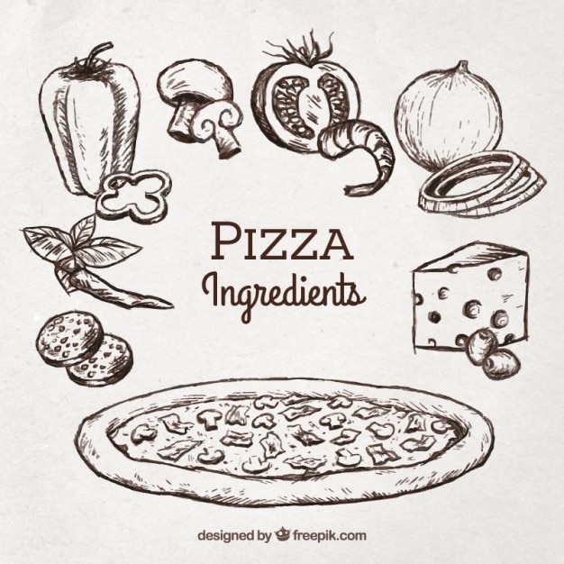 Vector boceto de pizza con ingredientes