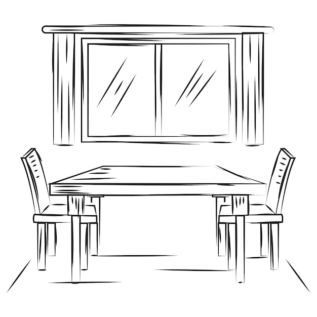 Vector boceto de una sala de estar con una mesa de comedor ilustración vectorial