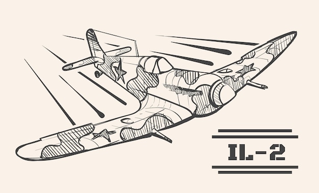 Boceto de la segunda guerra mundial il2 de aviones militares