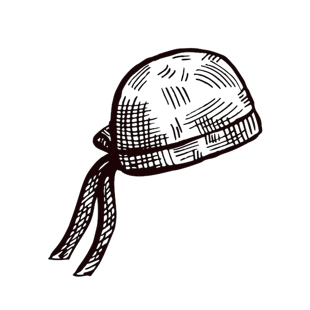 Boceto de sombrero de chef Bandana aislado. Pequeño elemento de cocina para cocinar en estilo dibujado a mano. Diseño grabado para póster, impresión, ilustración de libros, logotipo, icono, tatuaje. ilustración vectorial de la vendimia.