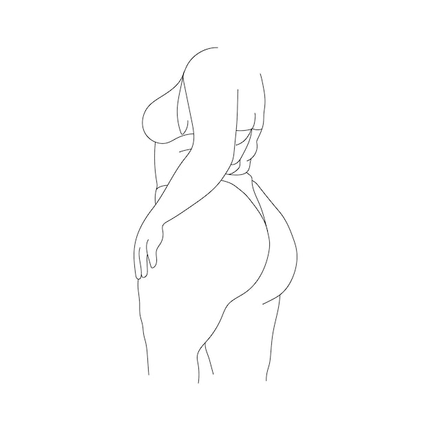 Boceto de talla grande de mujer desnuda. Dibujo lineal. Vector