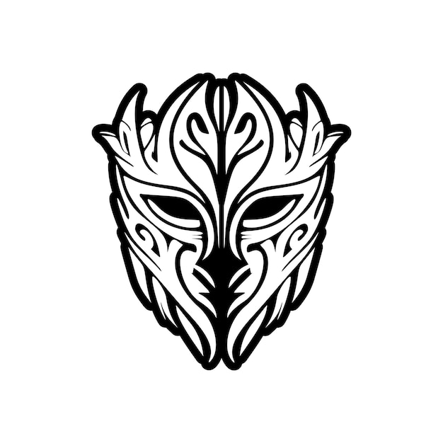 Un boceto de tatuaje vectorial de una máscara de dios polinesio hecho en blanco y negro