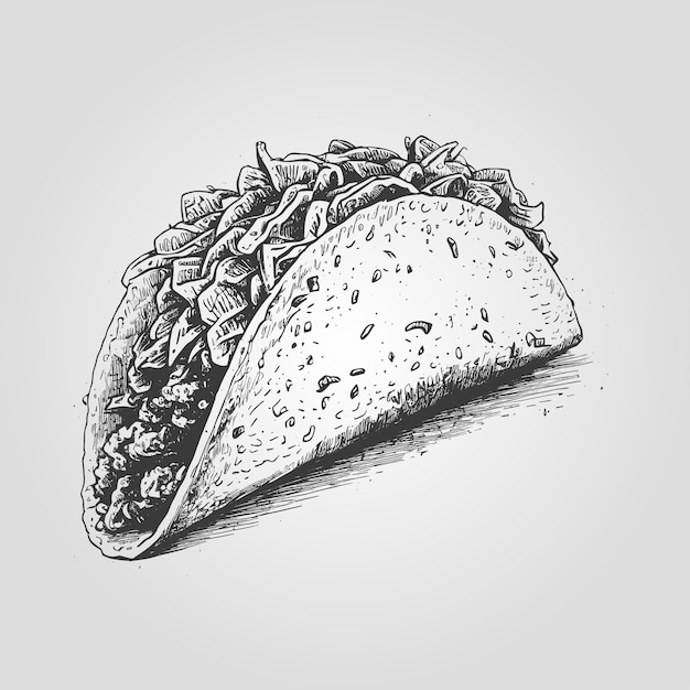 Boceto de tinta dibujado Elemento de comida Taco para el diseño de menú o letrero Ilustración vectorial