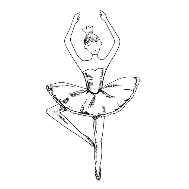 Un boceto de tinta dibujado a mano de una bailarina vintage en ilustración vectorial