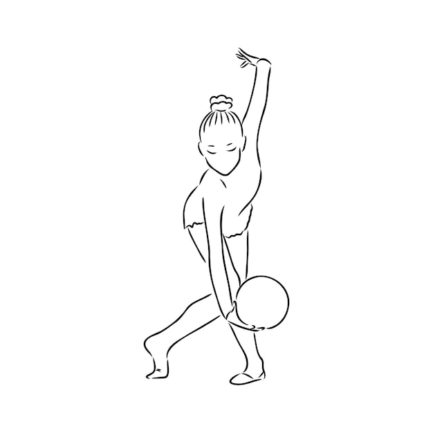 Boceto de vector de gimnasia rítmica Banner minimalista de vector de competencia de gimnasia rítmica. Chica, mujer con cinta. Evento deportivo. Bailes de gimnasta. Un dibujo de línea continua.