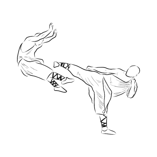 Boceto de vector de luchador de Kung Fu Arte marcial chino de Kung Fu Una ilustración dibujada a mano
