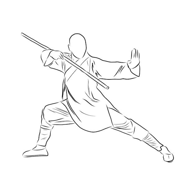 Boceto de vector de luchador de kung fu arte marcial chino de kung fu una ilustración dibujada a mano