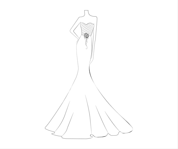 Un boceto de un vestido para una novia.