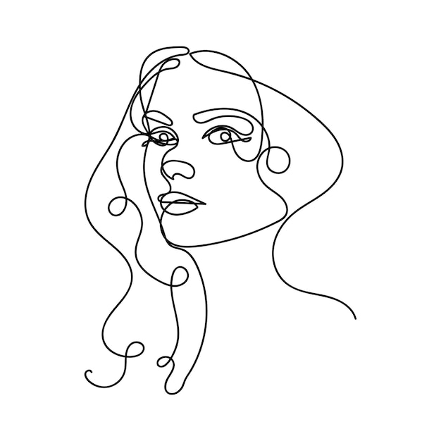 Bocetos artísticos de una línea de rostro de mujer Dibujo de rostro femenino estilo de línea minimalista