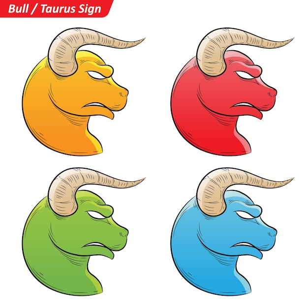 Bocetos digitales coloridos del signo zodiacal Tauro