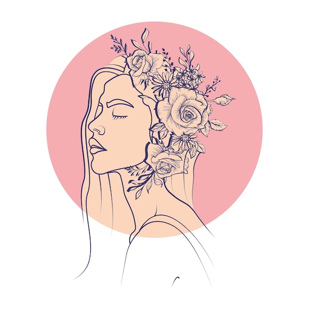 Bocetos mínimos de una línea de moda de arte de línea continua de cara abstracta de mujer