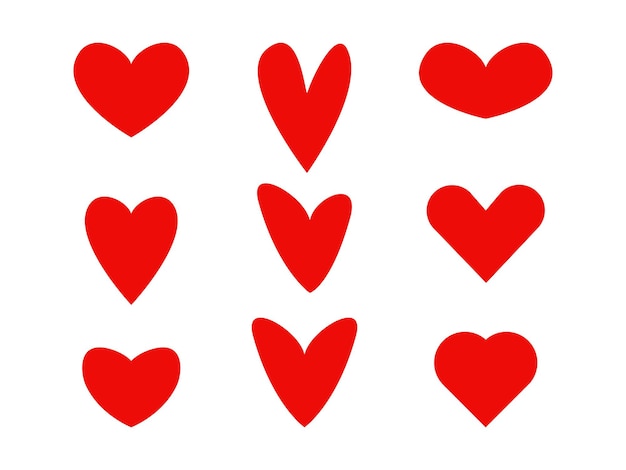 Bocetos rojos de la colección de corazones. Formas románticas dibujadas a mano para los garabatos vectoriales mínimos de San Valentín.