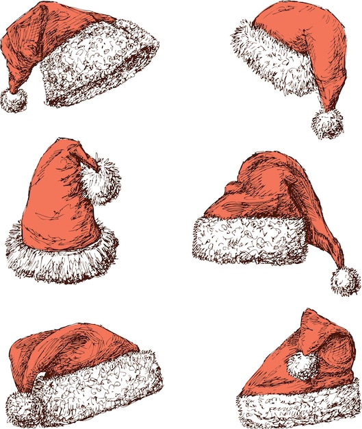 Bocetos de varios sombreros de Papá Noel