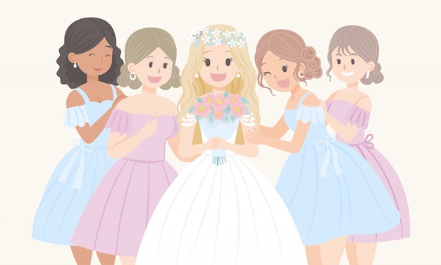 Boda de dama de honor de personaje de dibujos animados de mujer